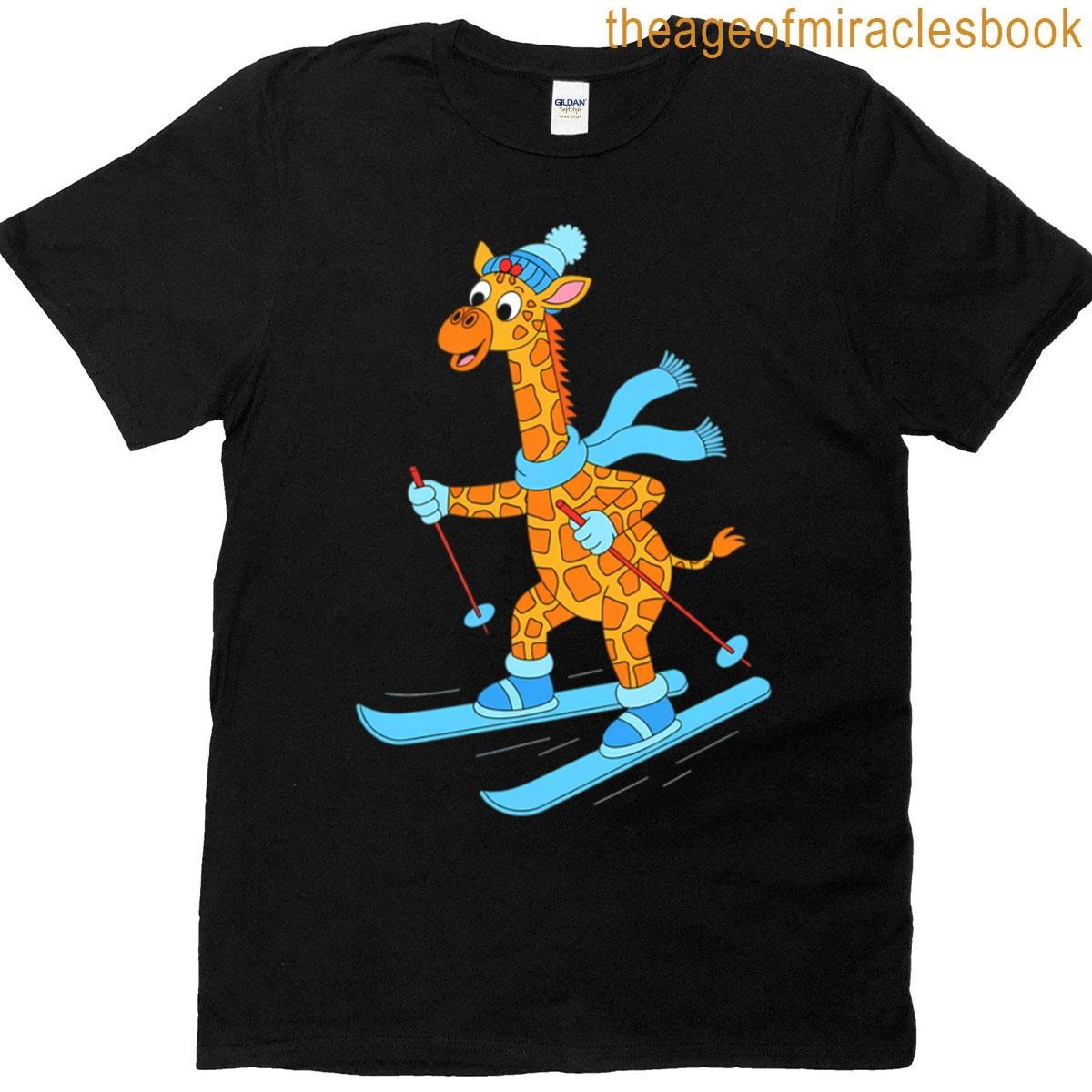 Funny Giraffe Skiing Winter Holidays T-shirt