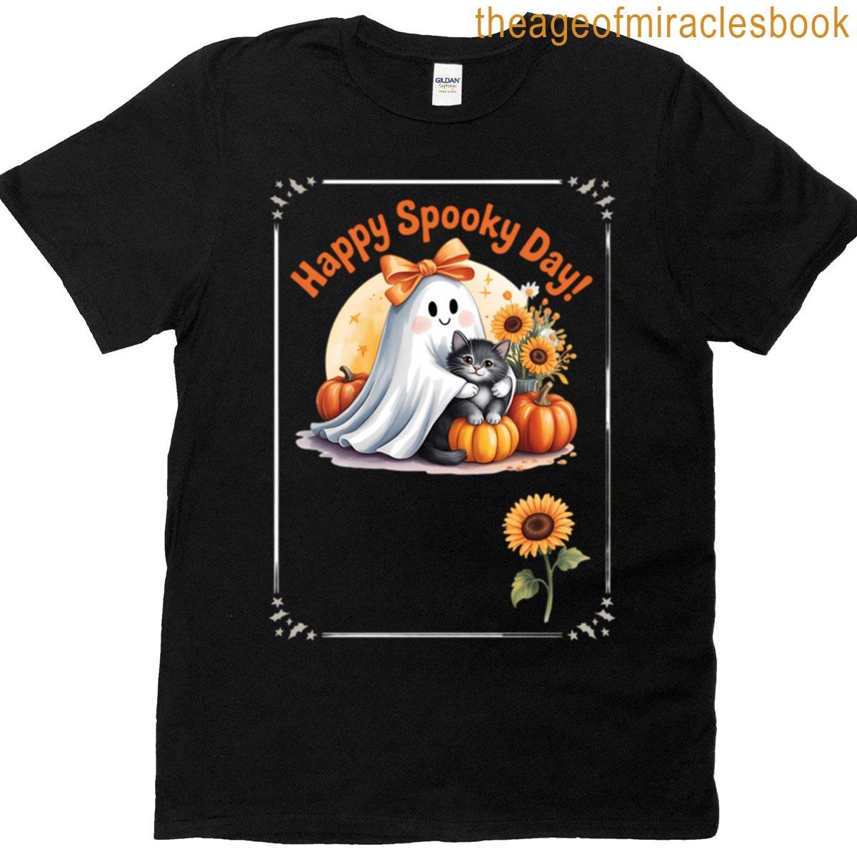 Halloween Black Cat Ghost Pumpkin Cute Fall T-shirt