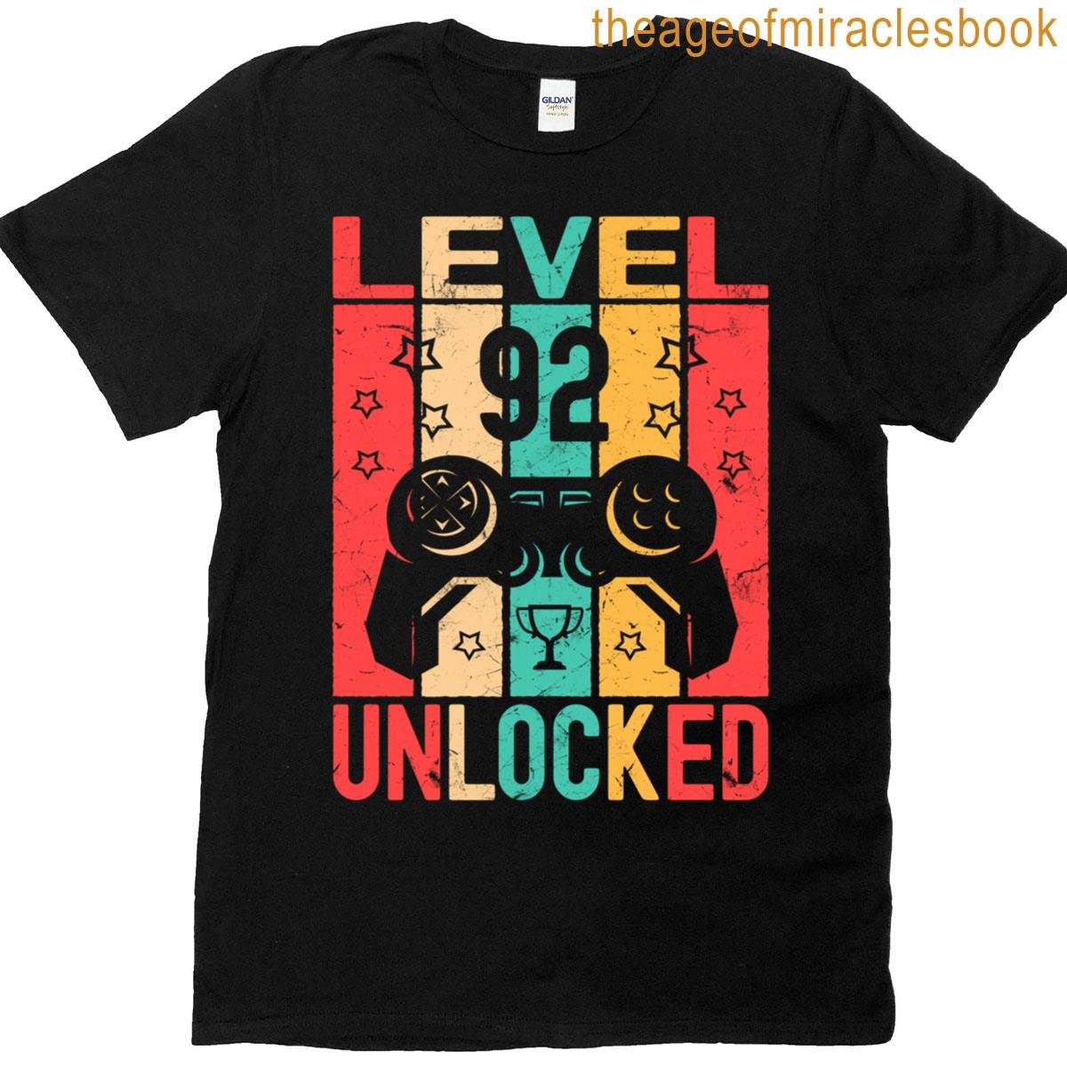 Level 92 Unlocked Game Controller Funny 92nd Birthday T-shirt