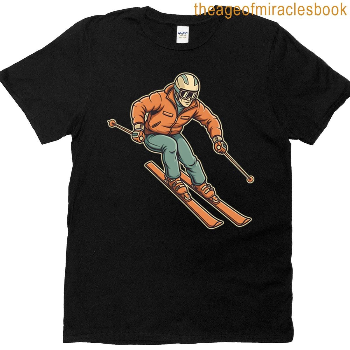 Retro Ski Adventure Mountain Design T-shirt