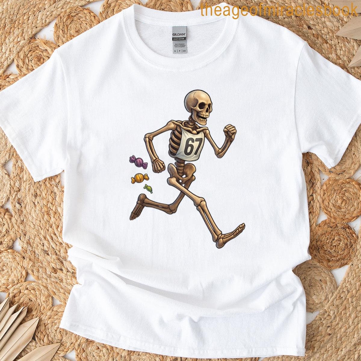 Running Skeleton 67 – Trick-or-track With Candy Trail T-shirt