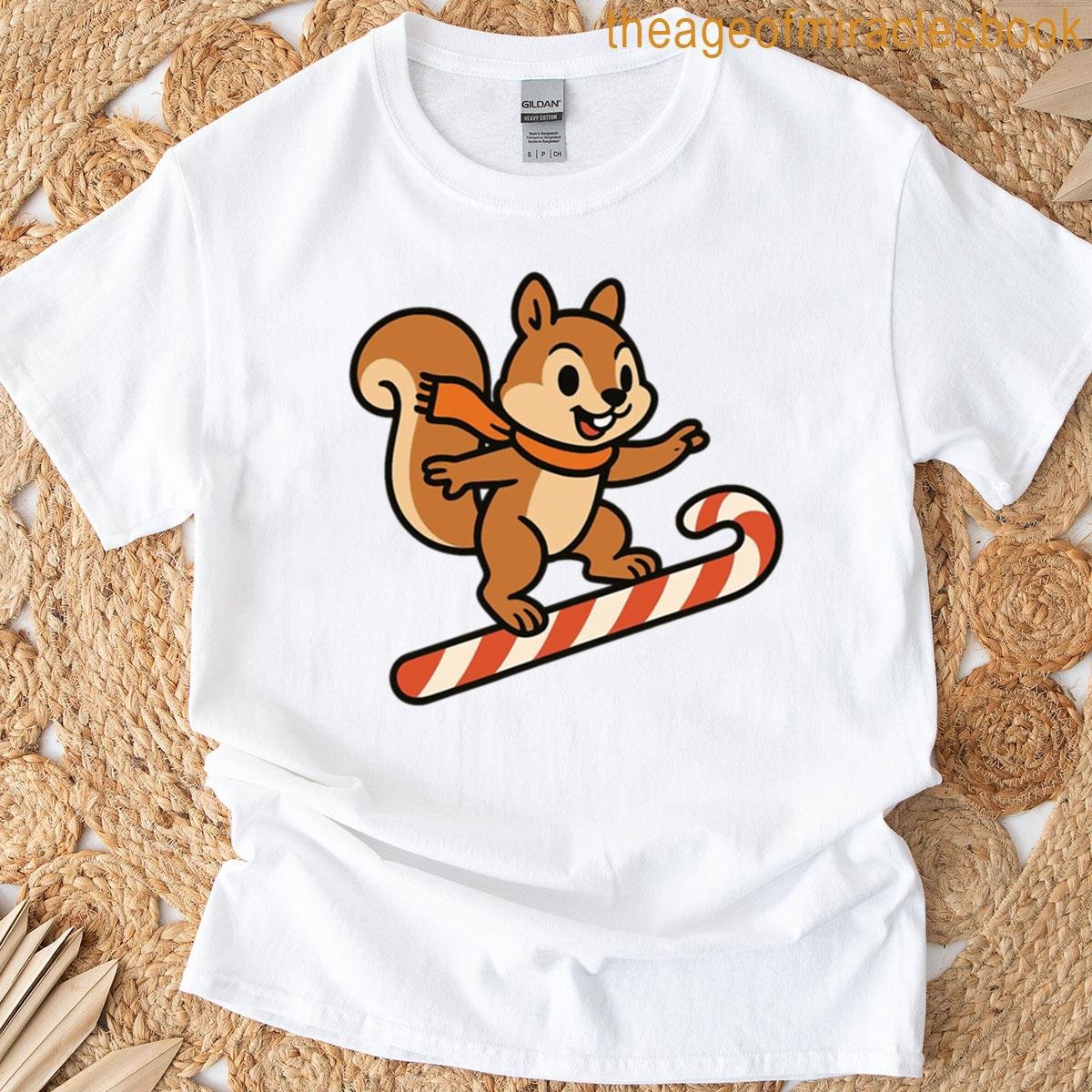 Squirrel Riding Candy Cane Fun Christmas Character T-shirt