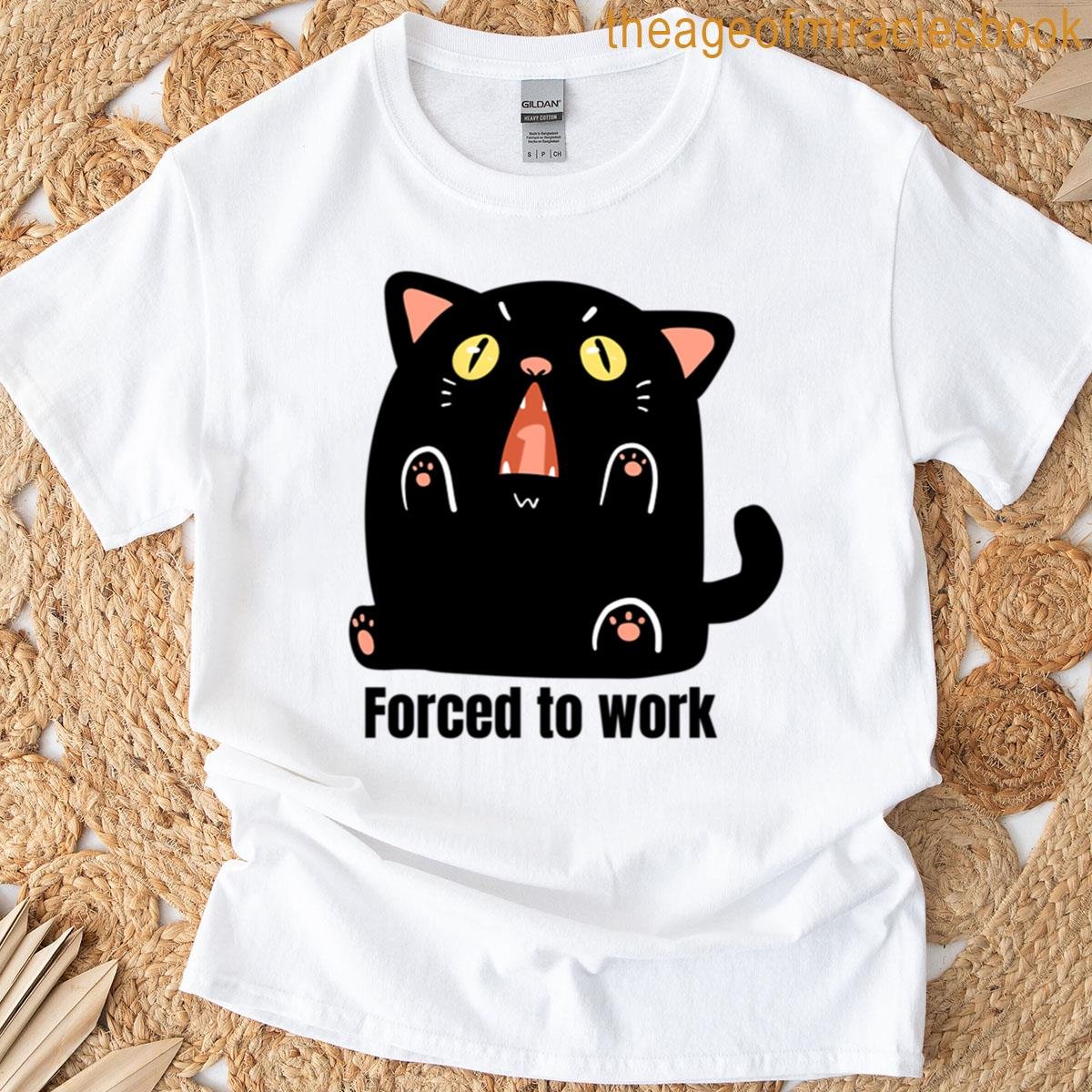 Angry Black Cat Forced To Work Funny Grumpy Cat Office Humor T-shirt