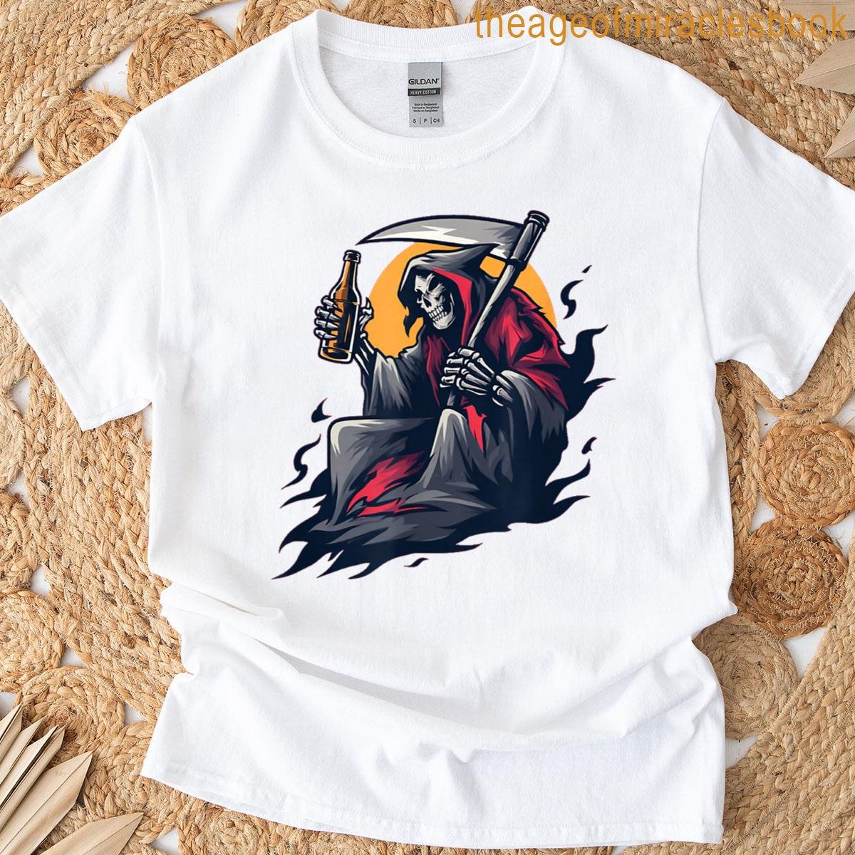 Cool Grim Reaper Beer Logo T-shirt