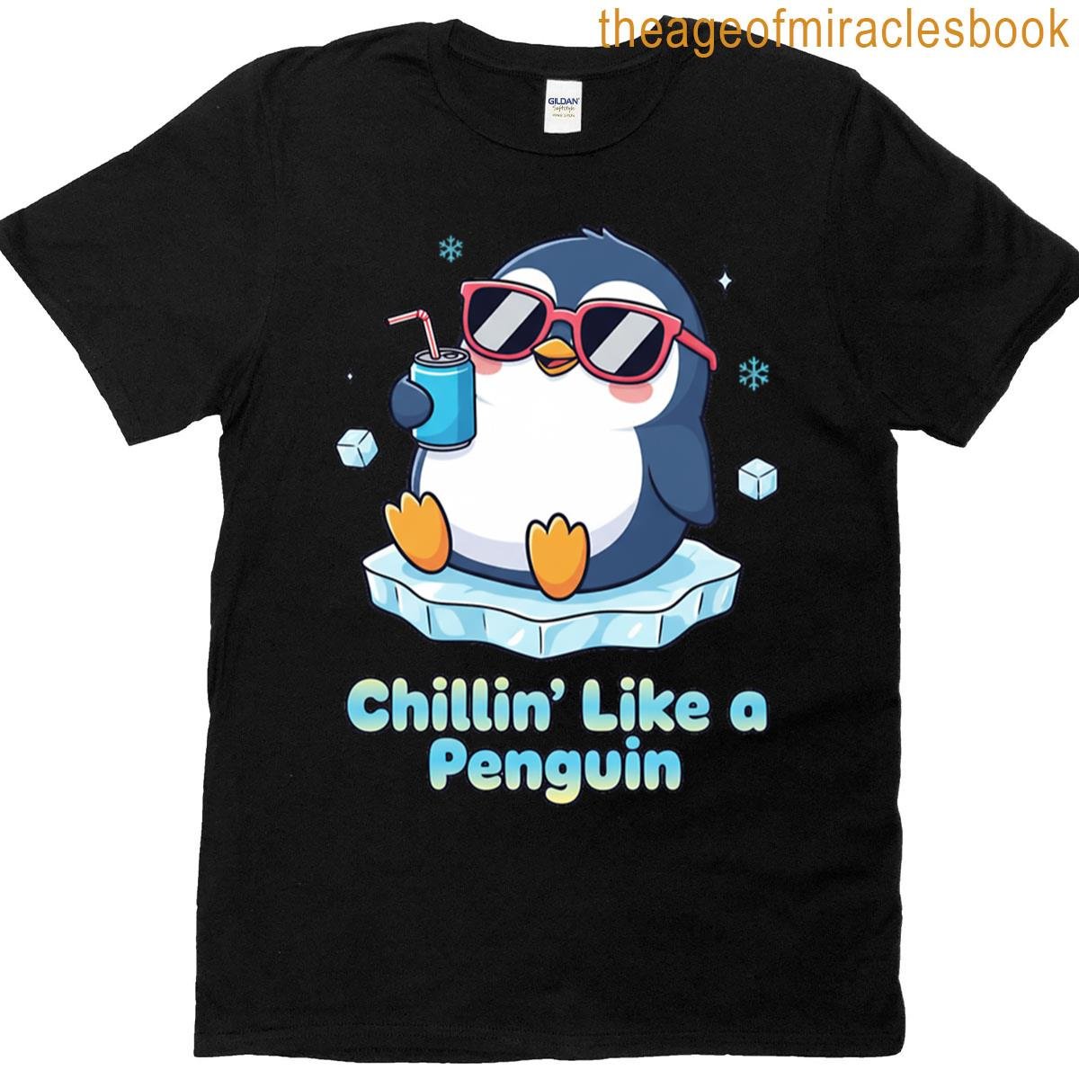 Cute Penguin Chillin’ Like A Penguin Cartoon T-shirt