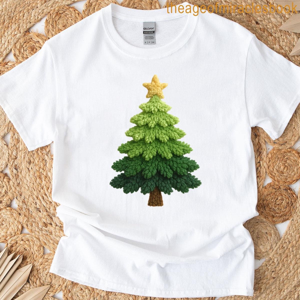 Dark Green Christmas Tree With Yellow Star T-shirt