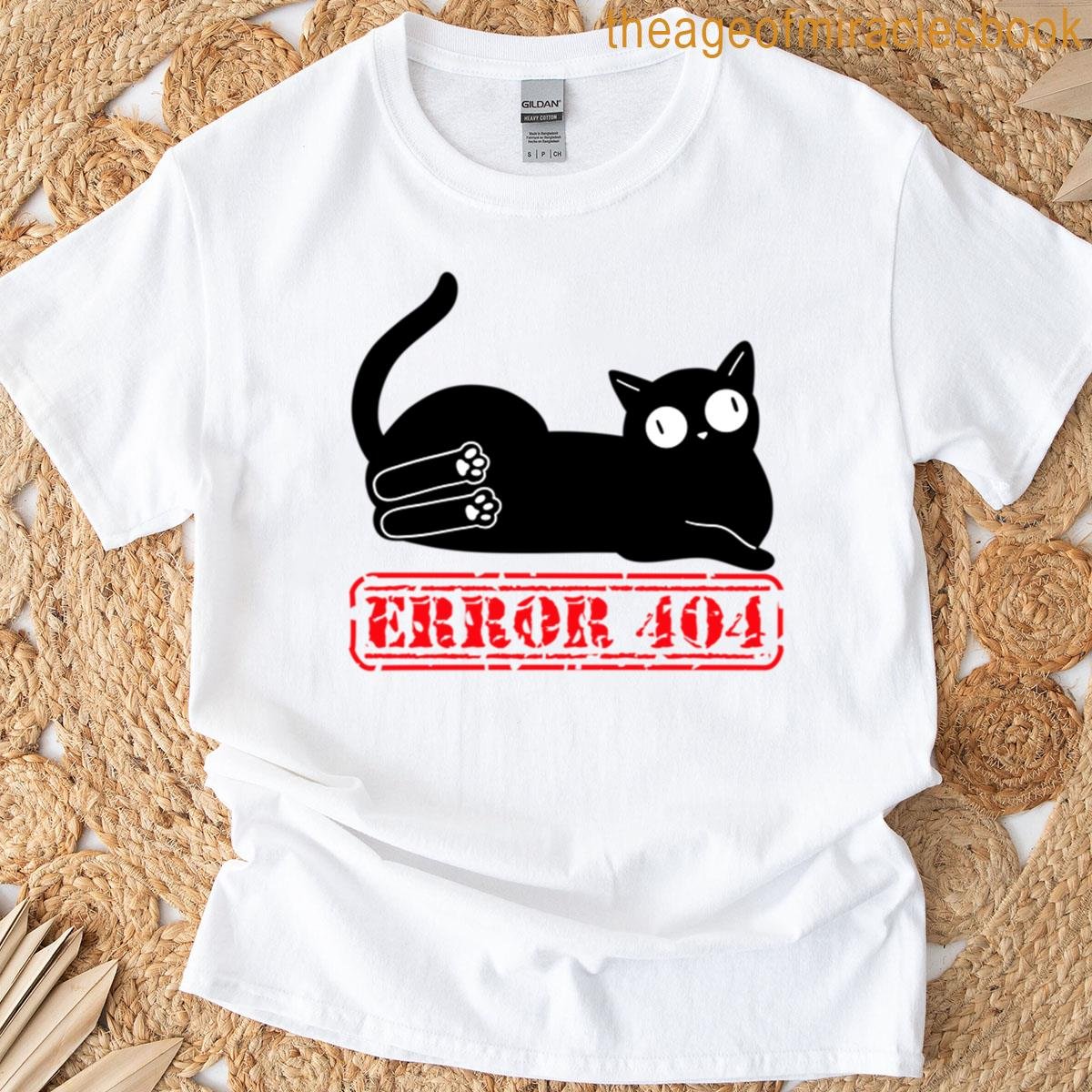Error 404 Brain Not Found Funny Black Cat Tech Humor T-shirt