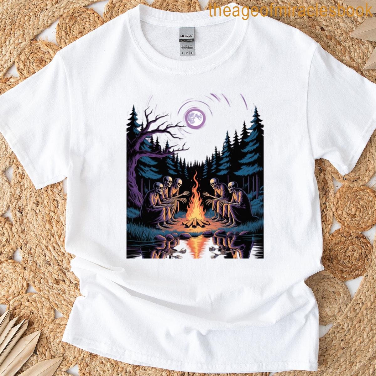 Ghost And Skeleton By Fire Camping Gothic Halloween T-shirt