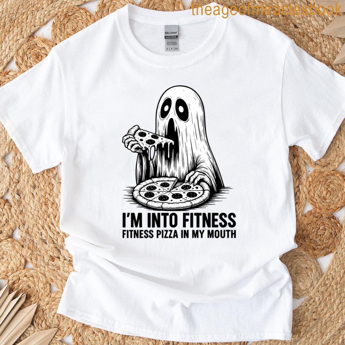 Ghost Eating Pizza Funny Halloween Comic Art T-shirt