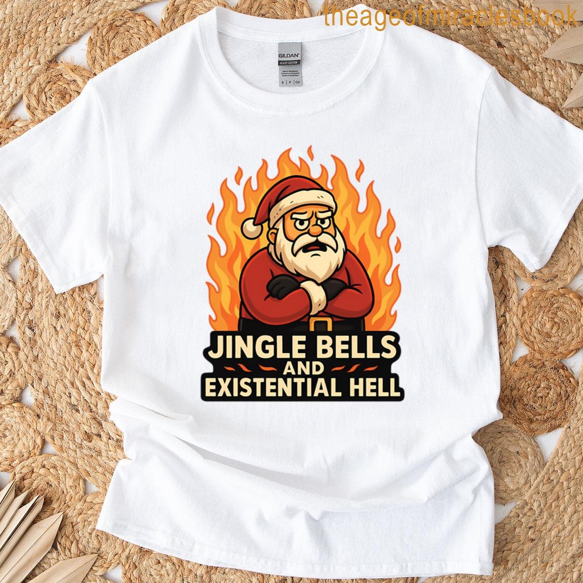Jingle Bells And Existential Hell Funny Dark Santa Oversized T-shirt