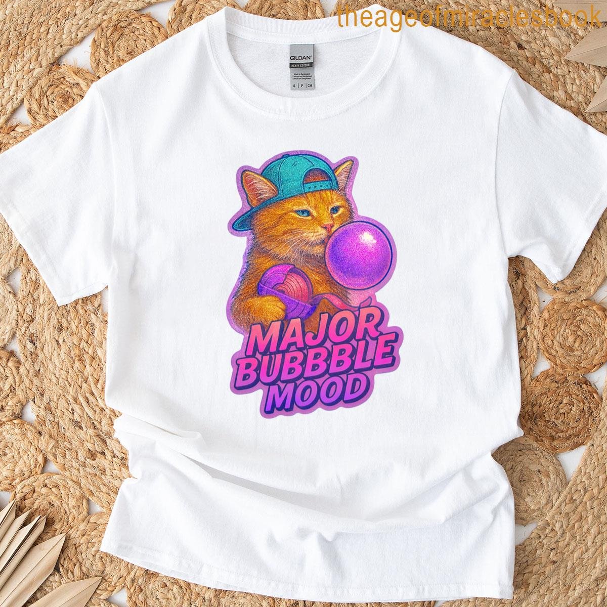 Major Bubble Mood Cat Blowing Bubblegum Design T-shirt