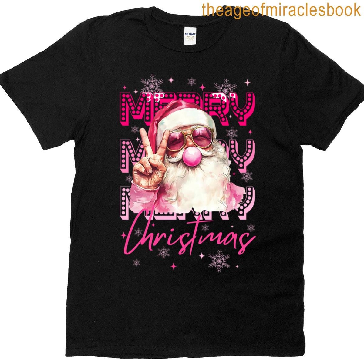 Modern Retro Bubble Gum Christmas Santa T-shirt