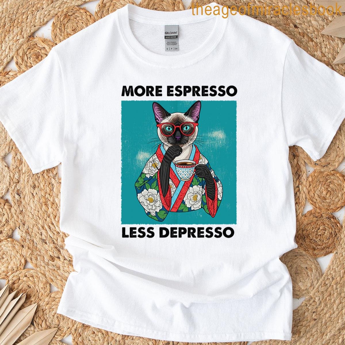 More Espresso Less Depresso Funny Cat Coffee T-shirt