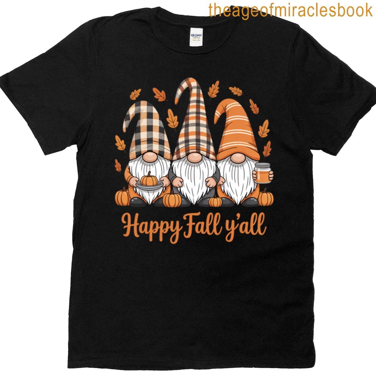 Plaid Hat Gnomes – Happy Fall Y’all Pumpkin Design T-shirt