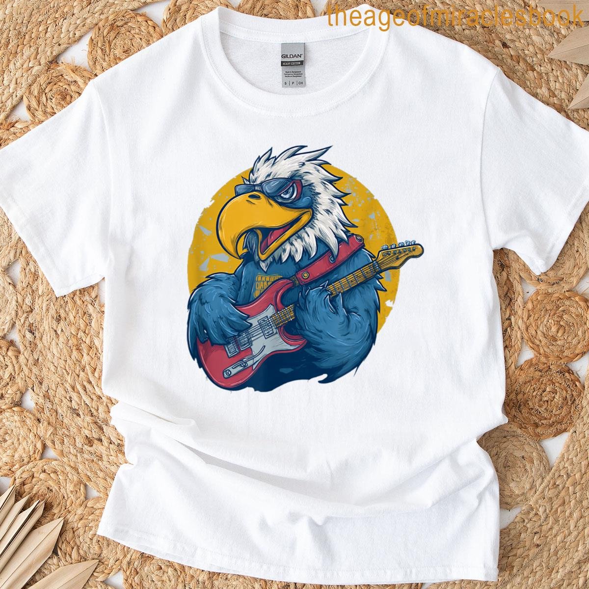 Rocking Cartoon Eagle Logo With Guitar T-shirt