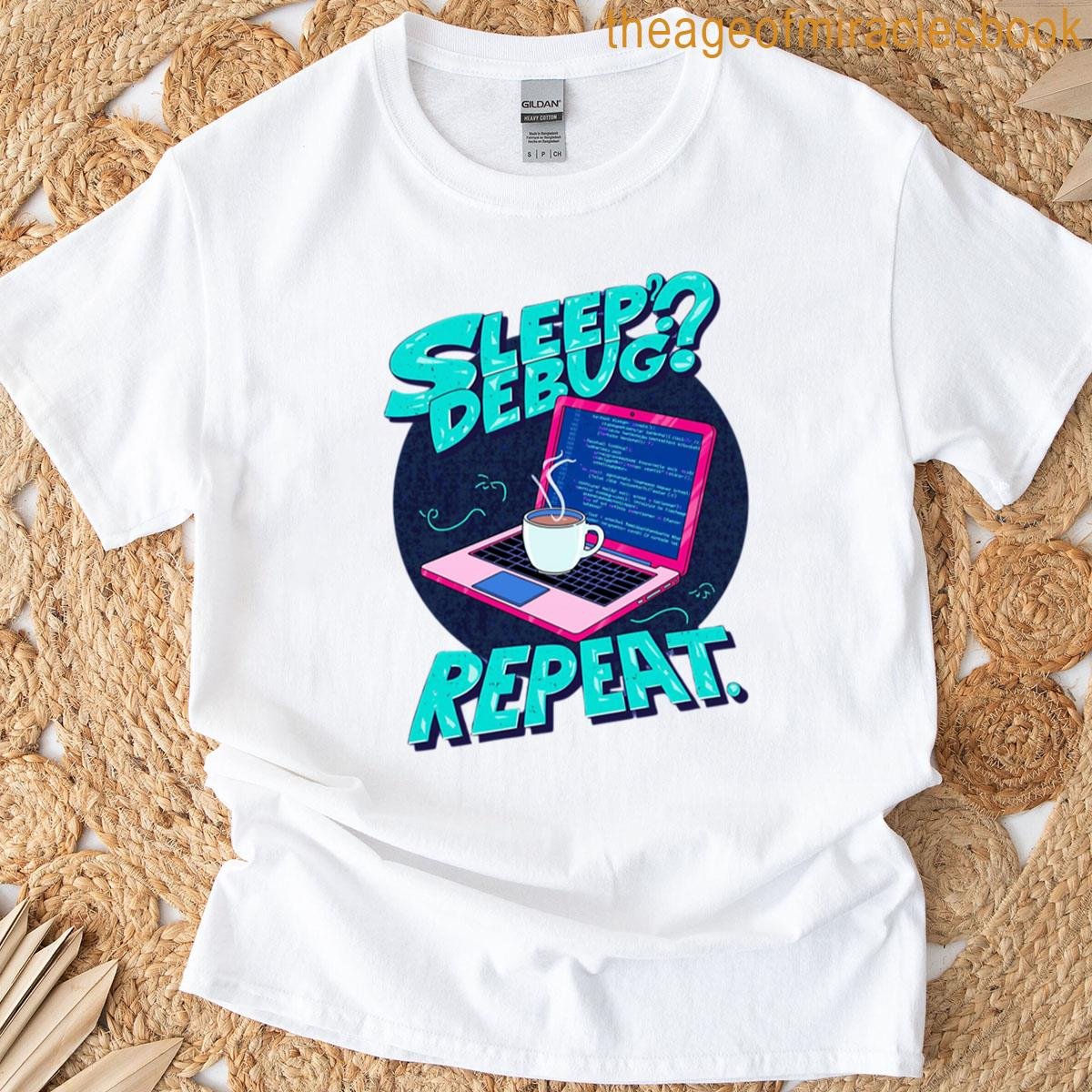 Sleep Debug Repeat Programmer Coder Laptop Coffee Pop Art Design Oversized T-shirt