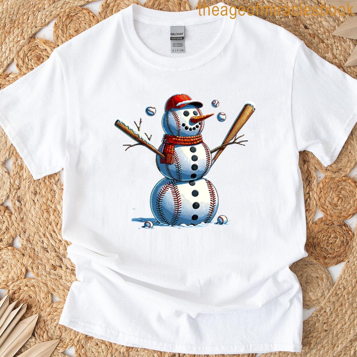 Snowman Baseball Christmas Winter T-shirt
