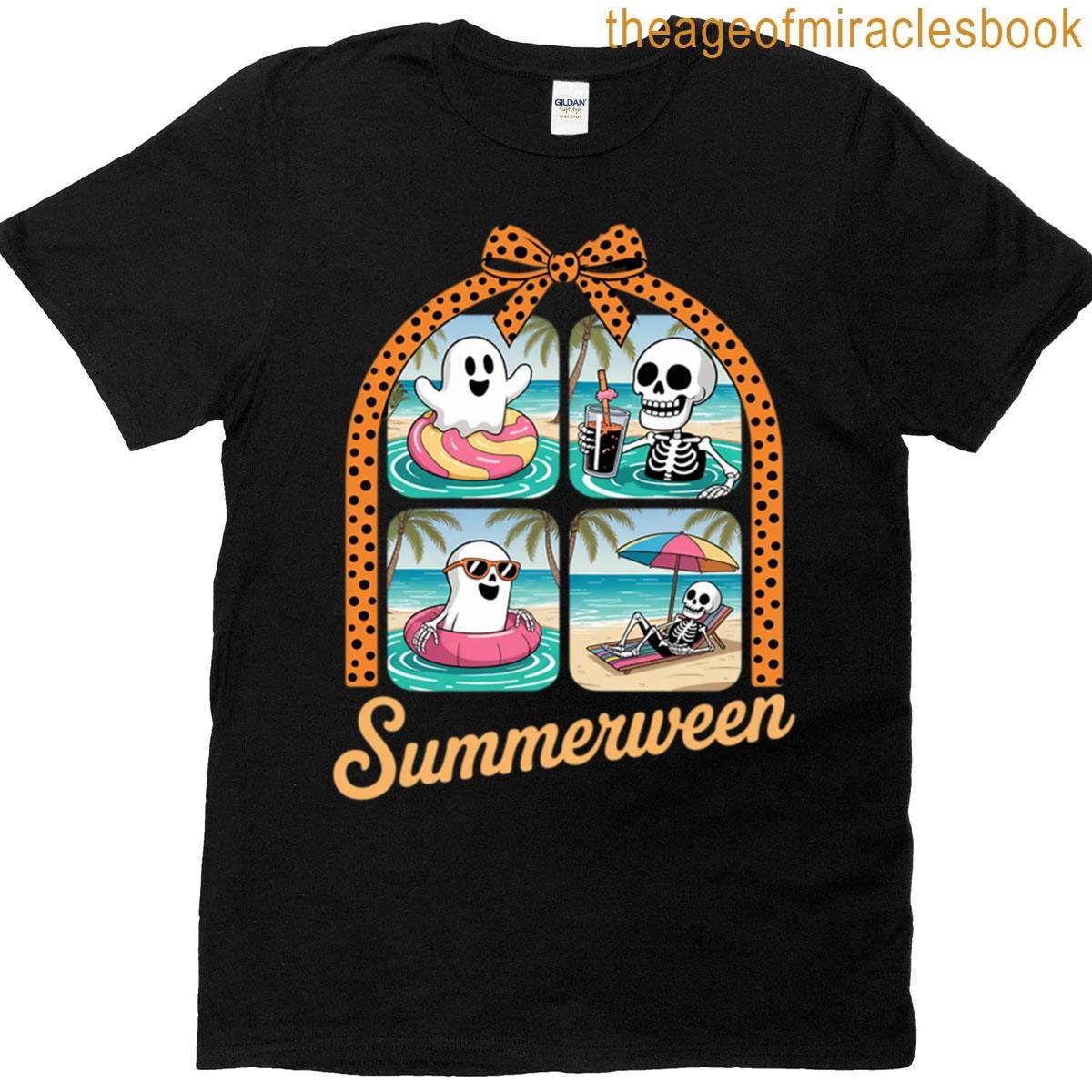 Summerween Skeleton Ghost Beach Party Halloween Vibes T-shirt
