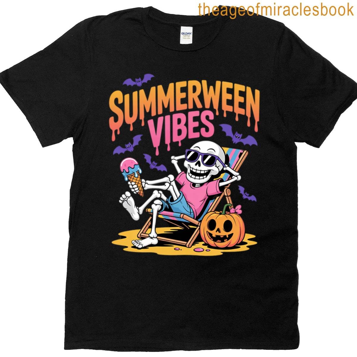 Summerween Vibes Skeleton Pumpkin Spooky Vacation T-shirt