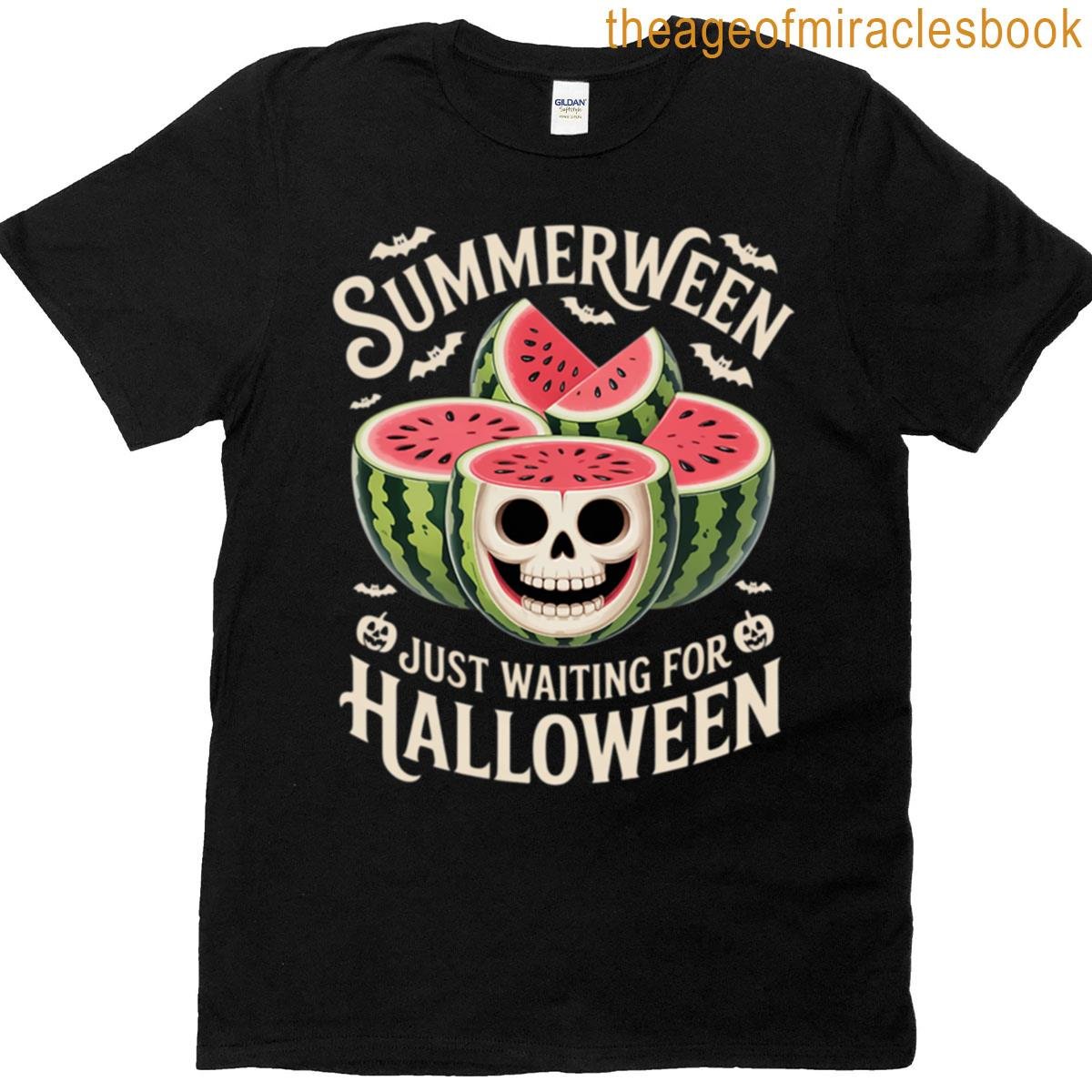 Summerween Watermelon Ghost Halloween Bats Summer Vibes T-shirt