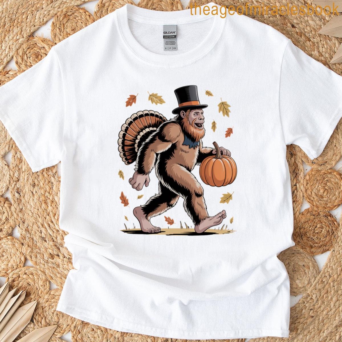 Thanksgiving Bigfoot With Pumpkin T-shirt