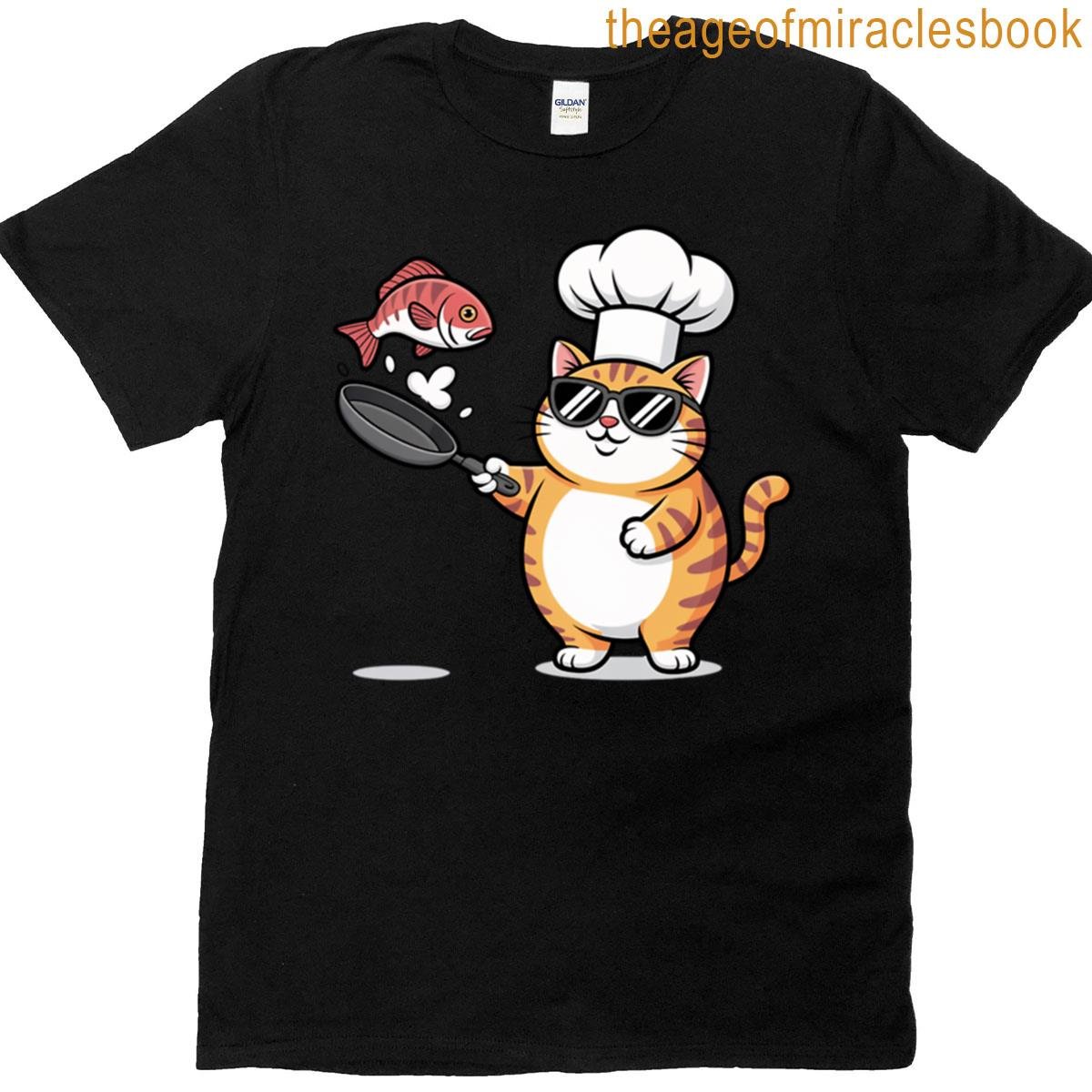 Chef Cat Cool Cooking Cat Cartoon Vector Design T-shirt