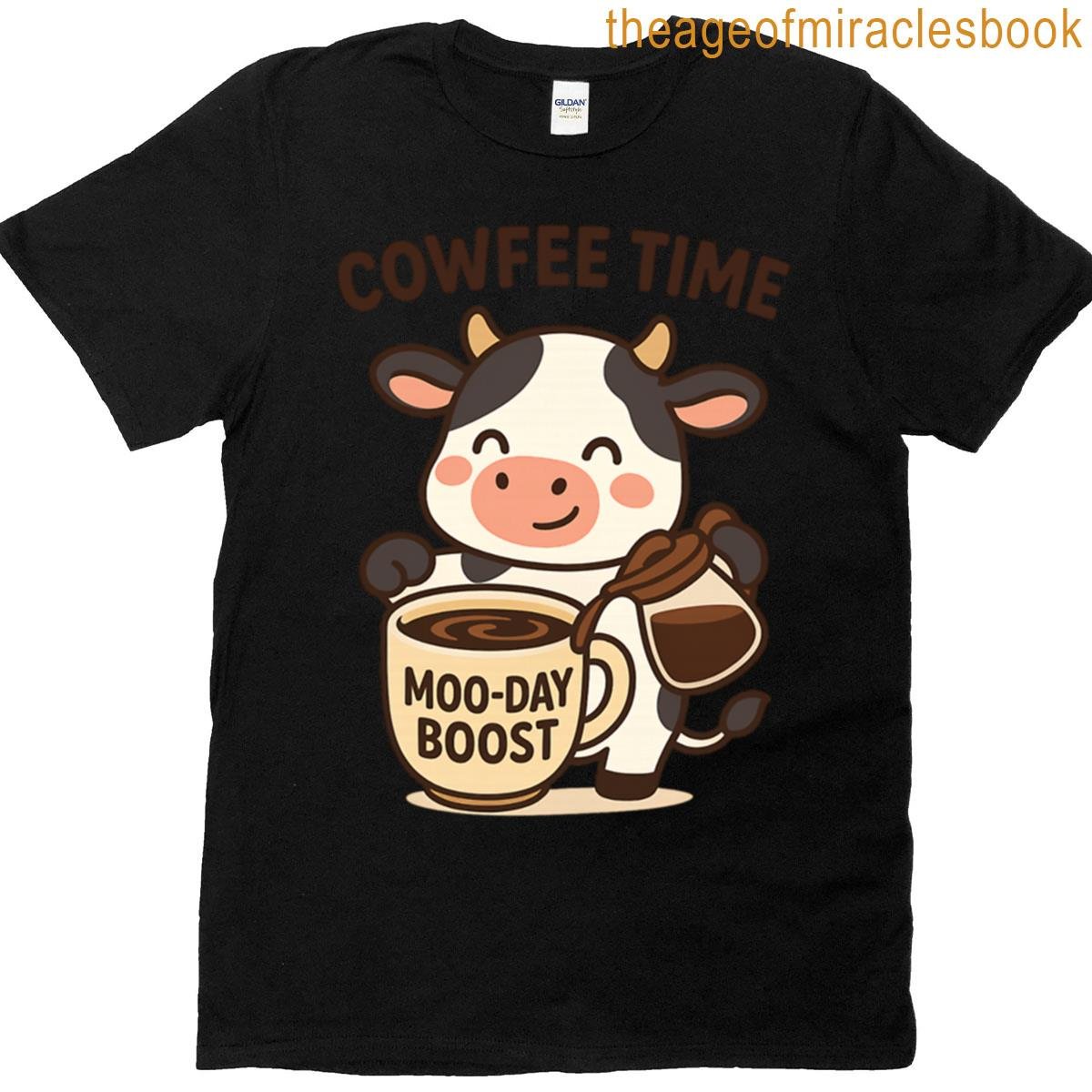 Cowfee Time Cute Cow Serving Coffee Oversized T-shirt