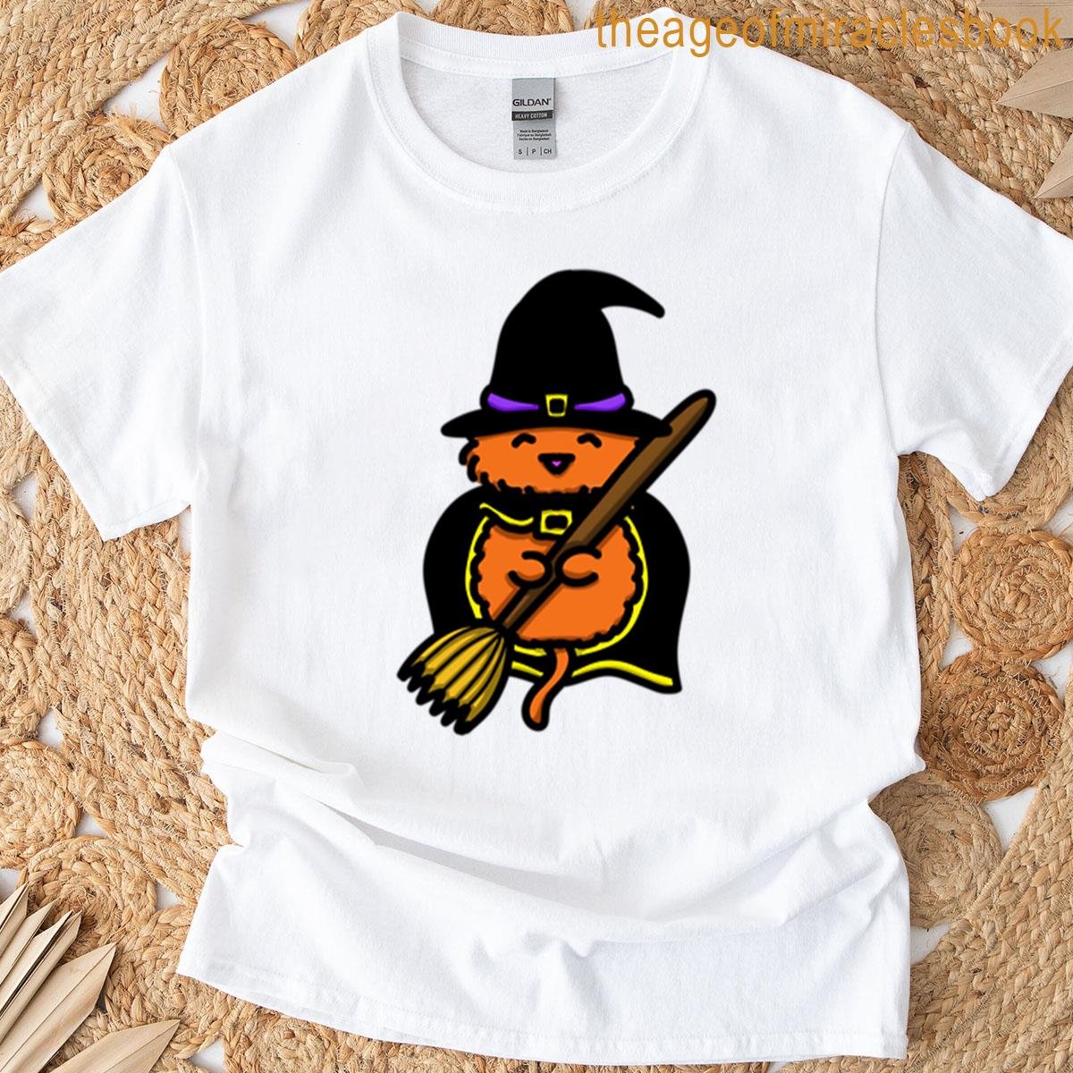 Cozy Broom-flying Witch Cat T-shirt