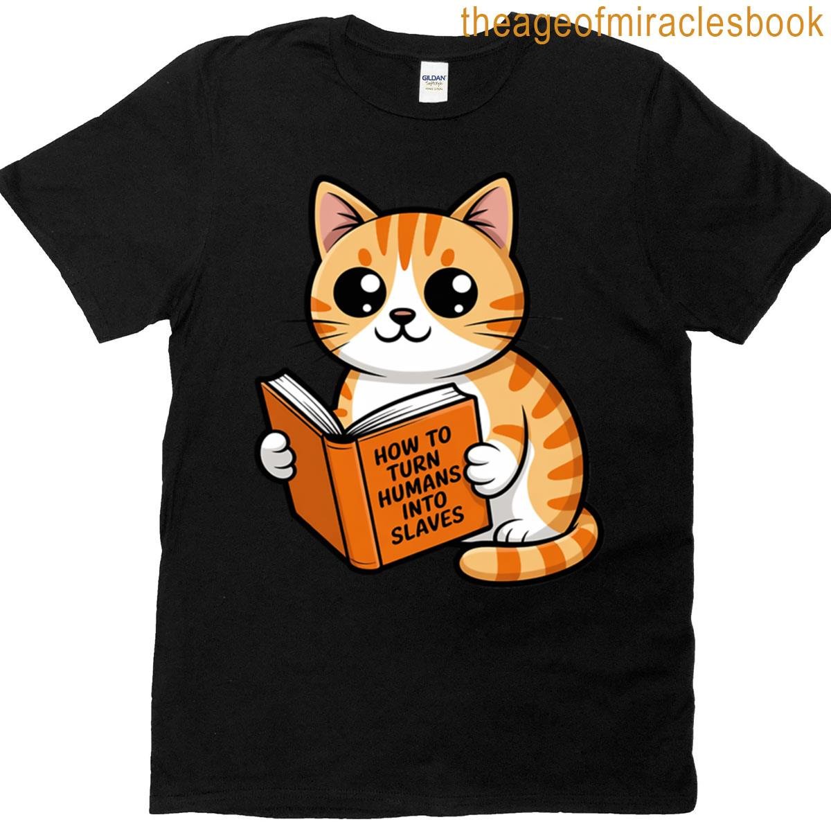 Funny Cat Reading Book Slaves T-shirt