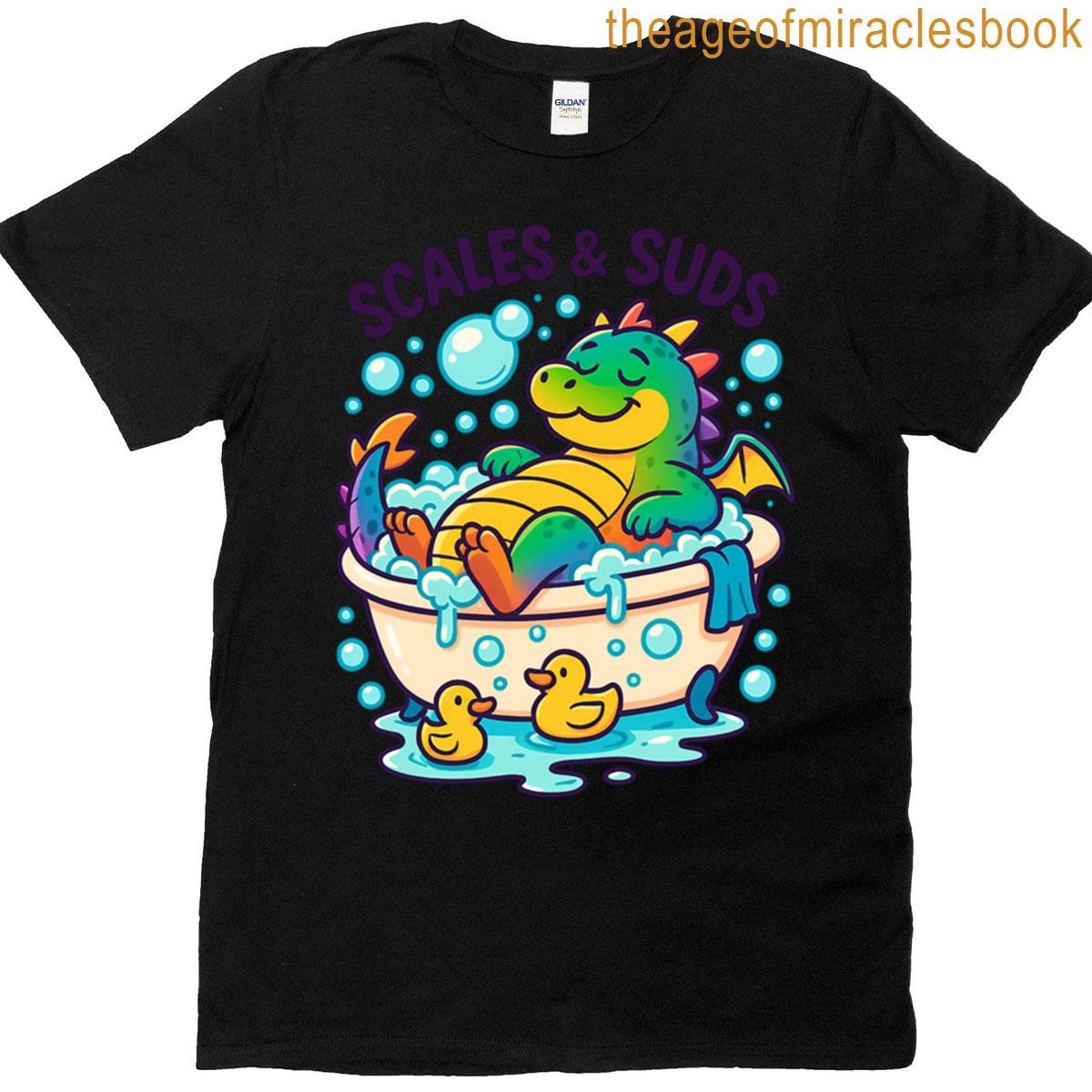 Rainbow Dragon Bathtub Rubber Ducks Bubbles Whimsical T-shirt