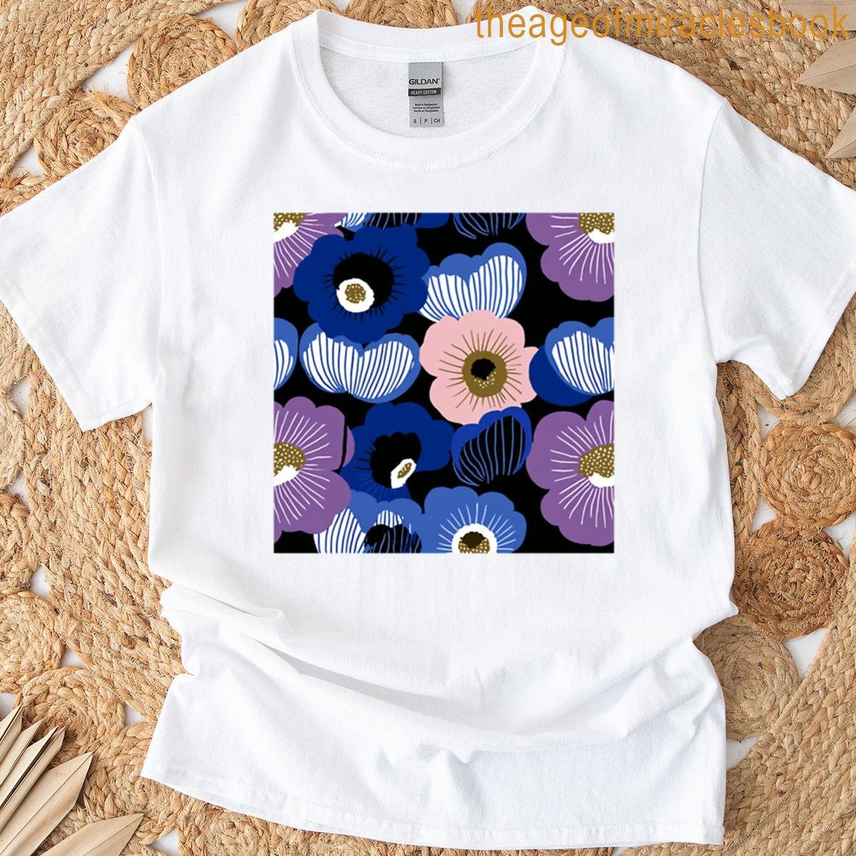 Midnight Anemones Marimekko Floral Pattern Oversized T-shirt