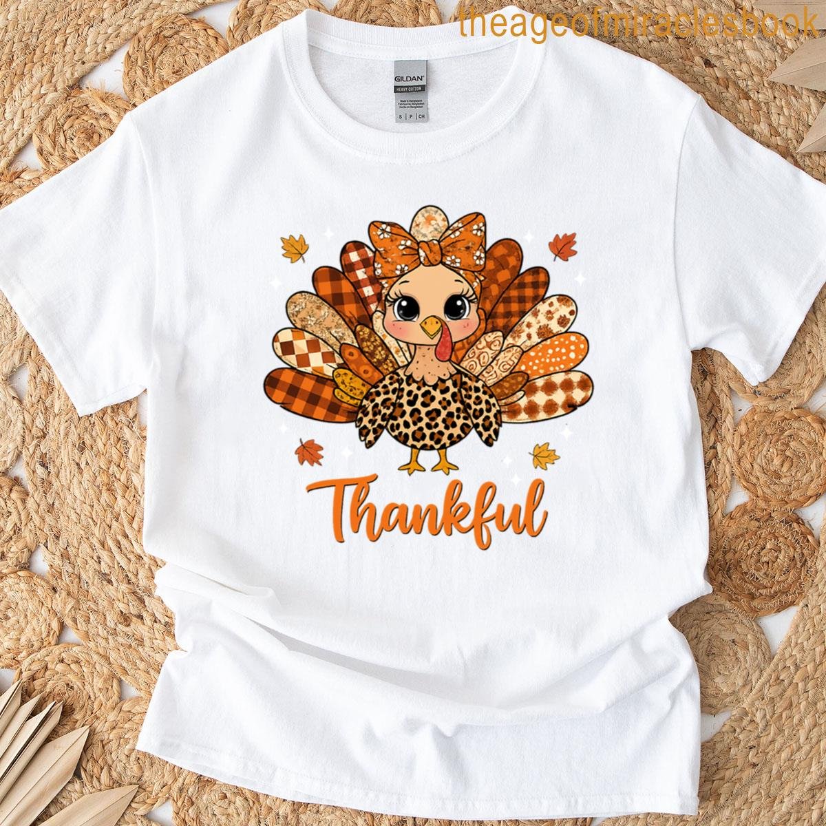 Thankful Turkey Fall Leopard Patchwork Thanksgiving T-shirt