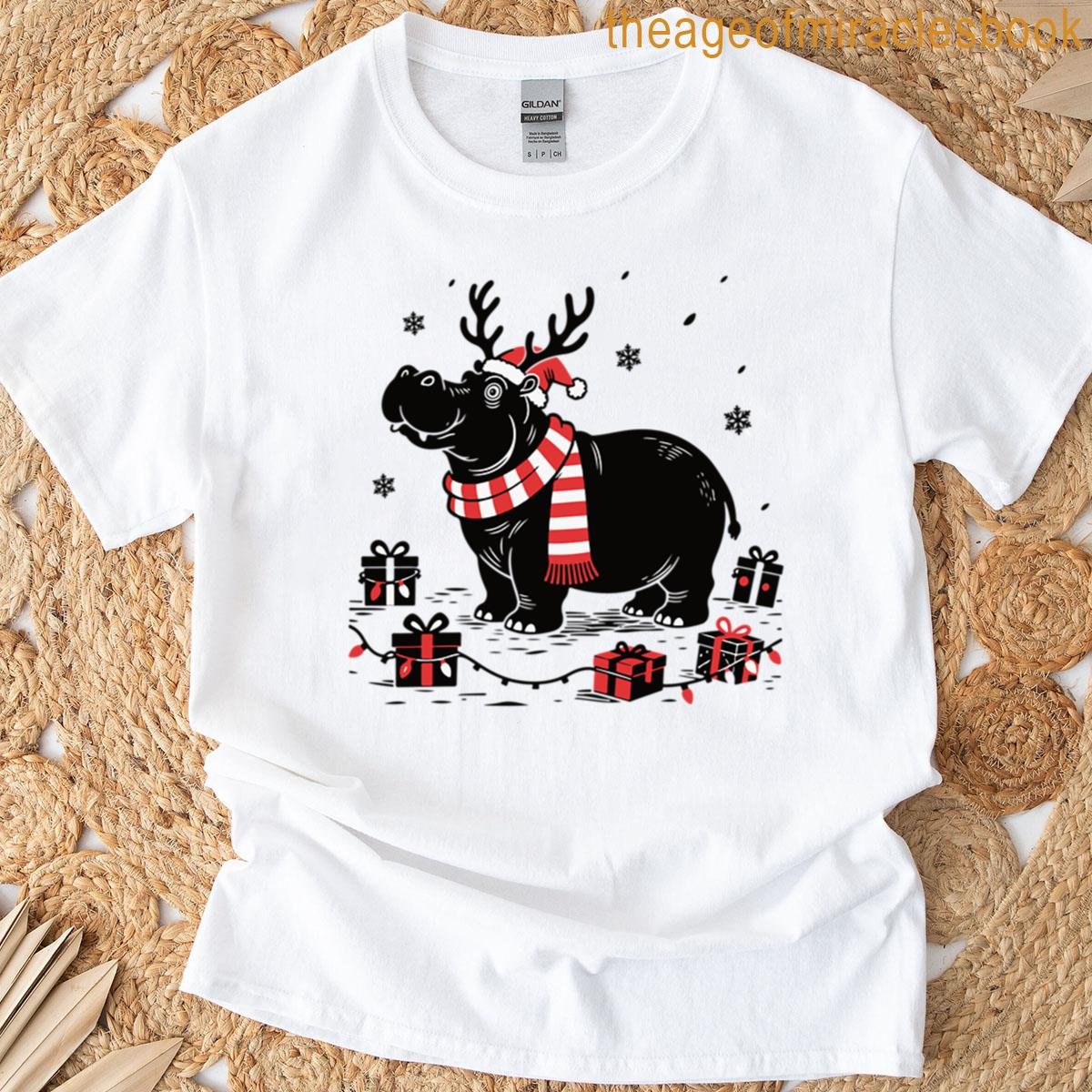 Hippo With Santa Hat Silhouette T-shirt