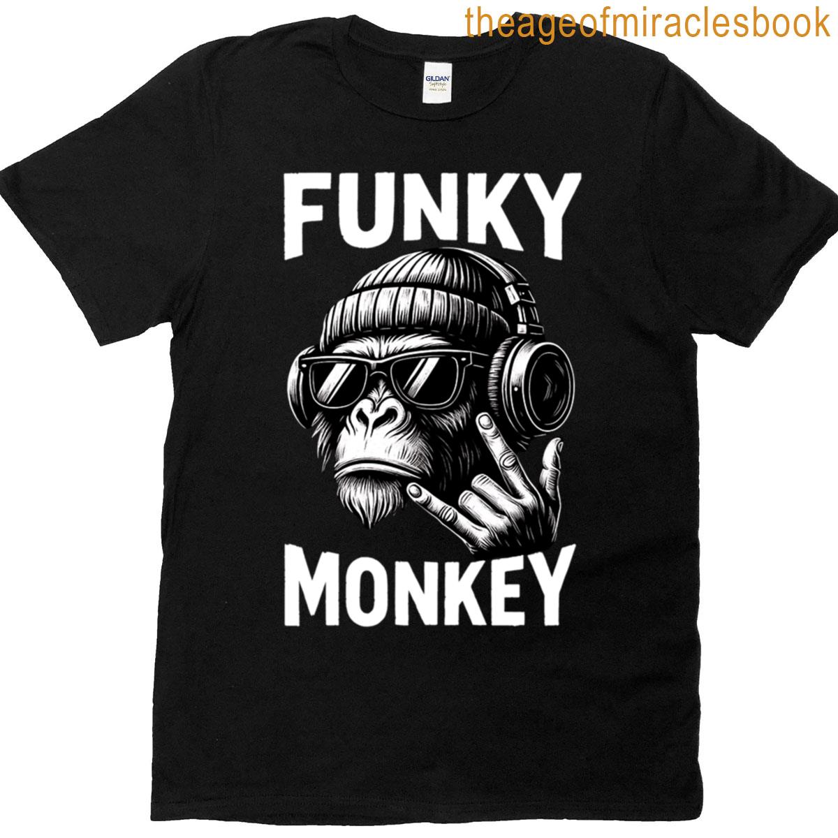 Funky Monkey Cool Headphones Art T-shirt