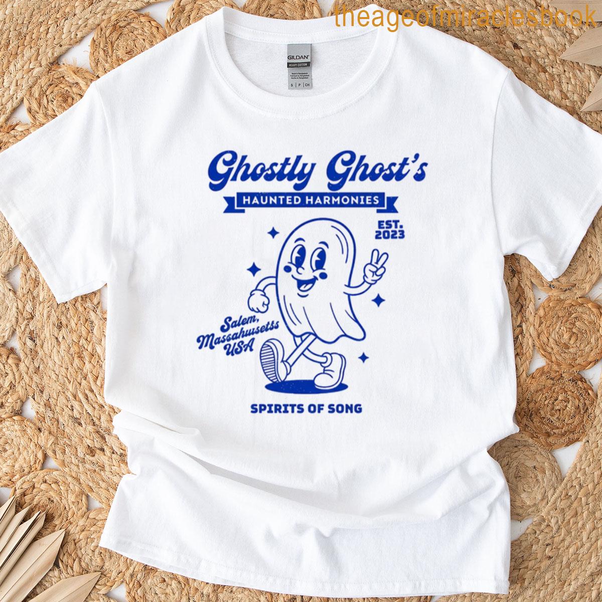 Ghostly Ghost’s Haunted Harmonies Retro Mascot Design T-shirt
