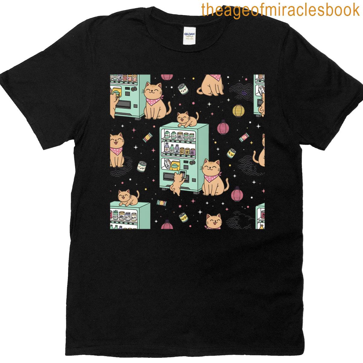 Cute Cats Japanese Vending Machine Pattern T-shirt