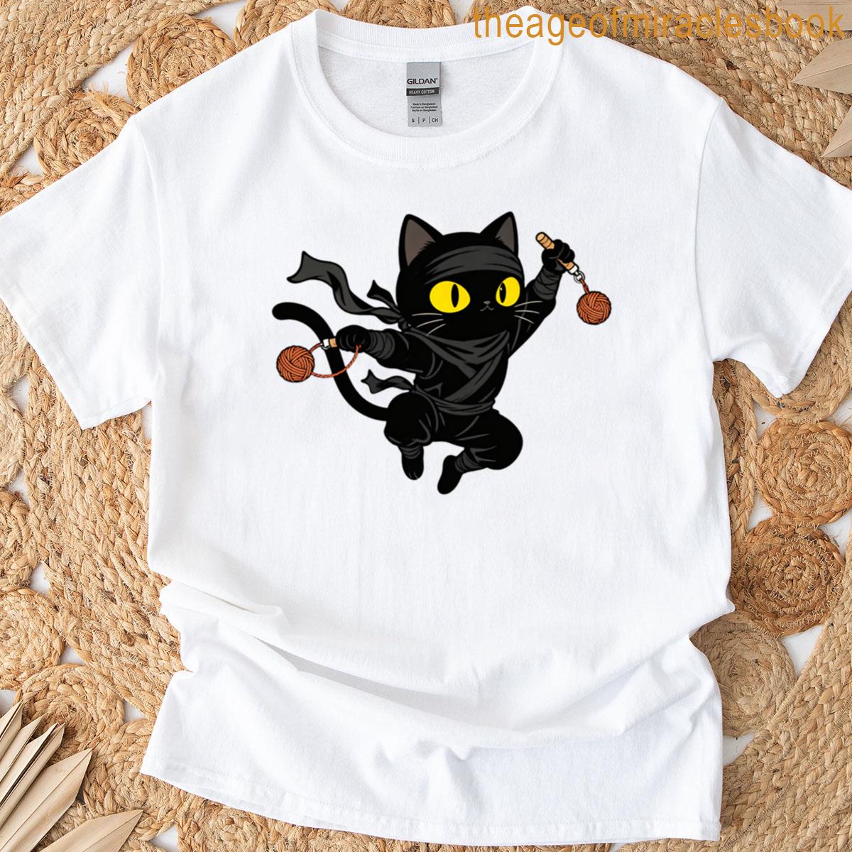 Fuzzy Ninja Funny Black Cat T-shirt