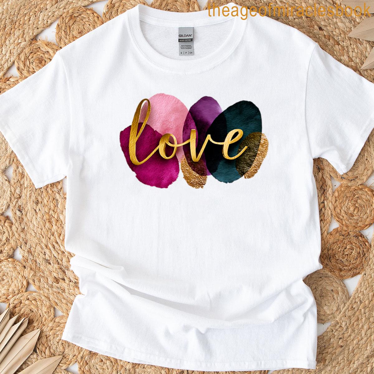 Gold Script Love Design Elegant Valentines Day Typography T-shirt