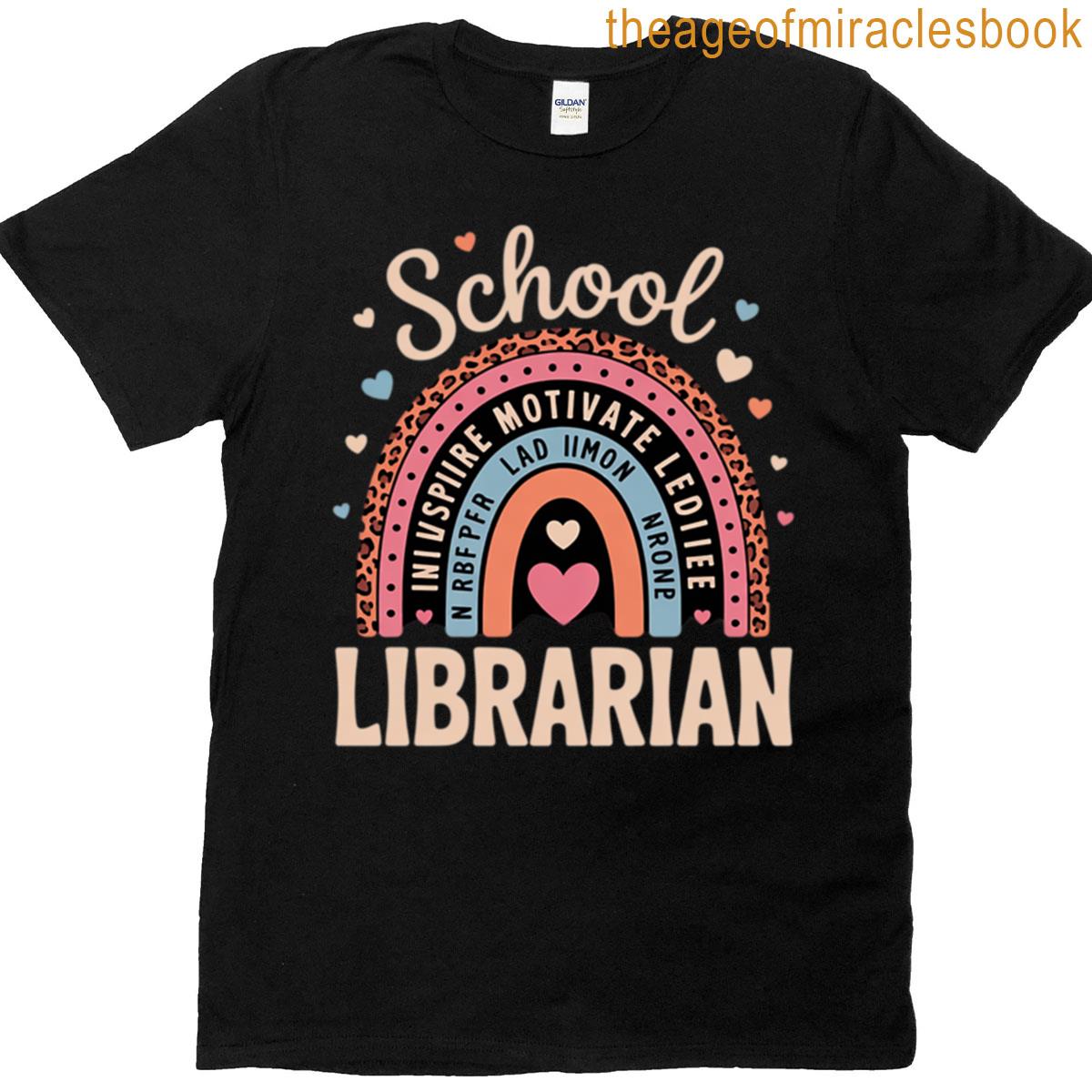 School Librarian Rainbow Leopard Print Librarian T-shirt