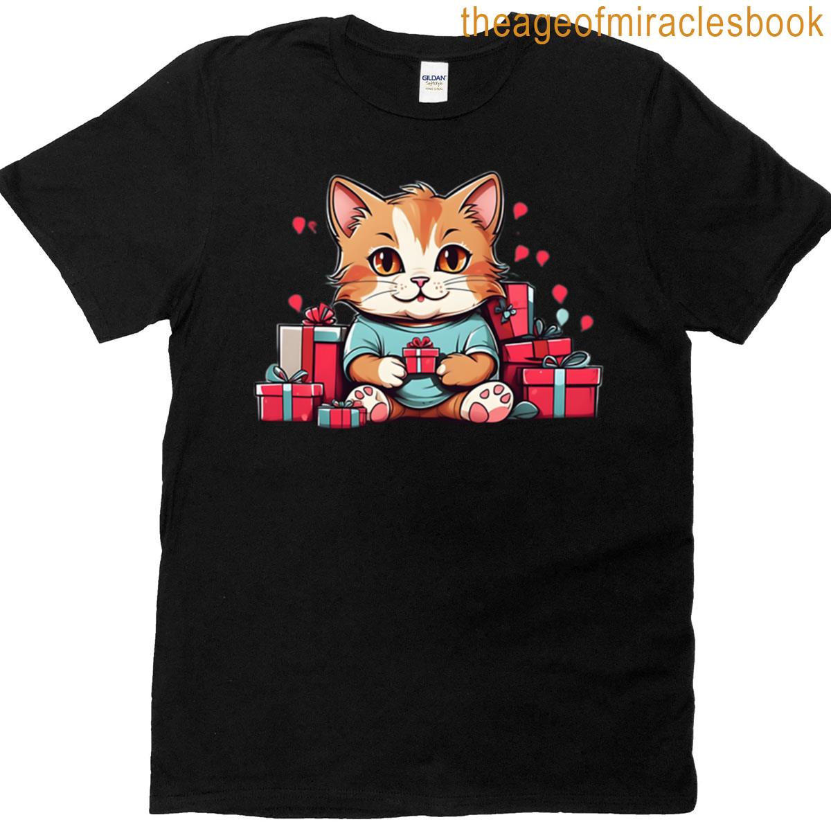 Cute Cat Opening A Gift T-shirt