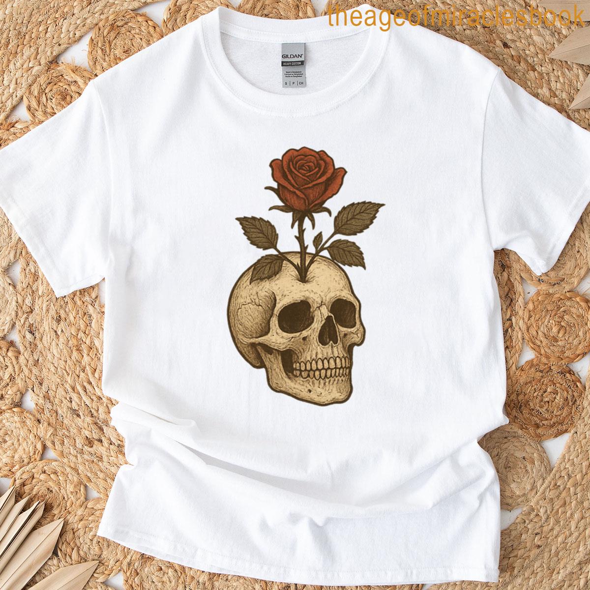 Gothic Rose Growing From Skull T-shirt