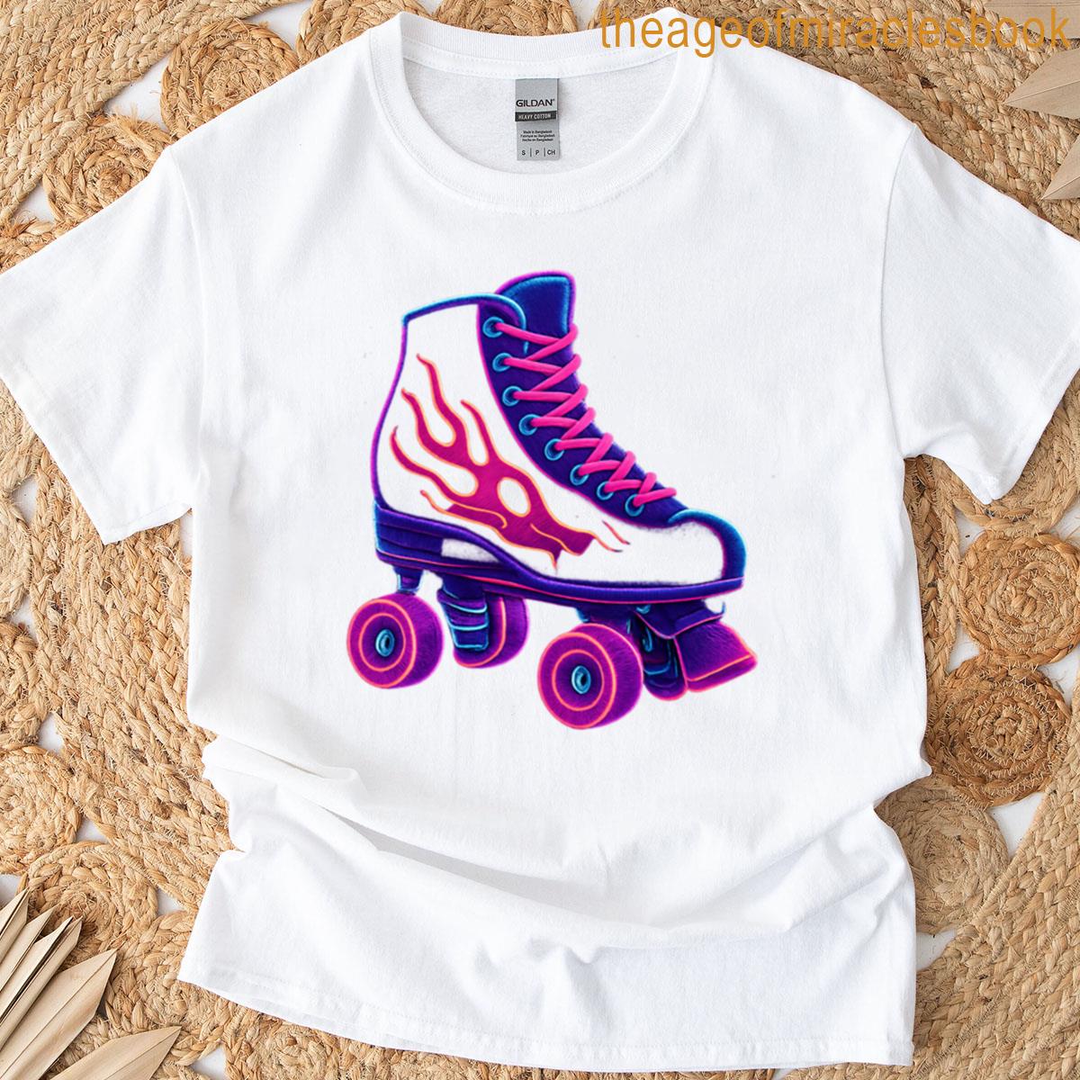 Retro Roller Skate With Neon Flames T-shirt