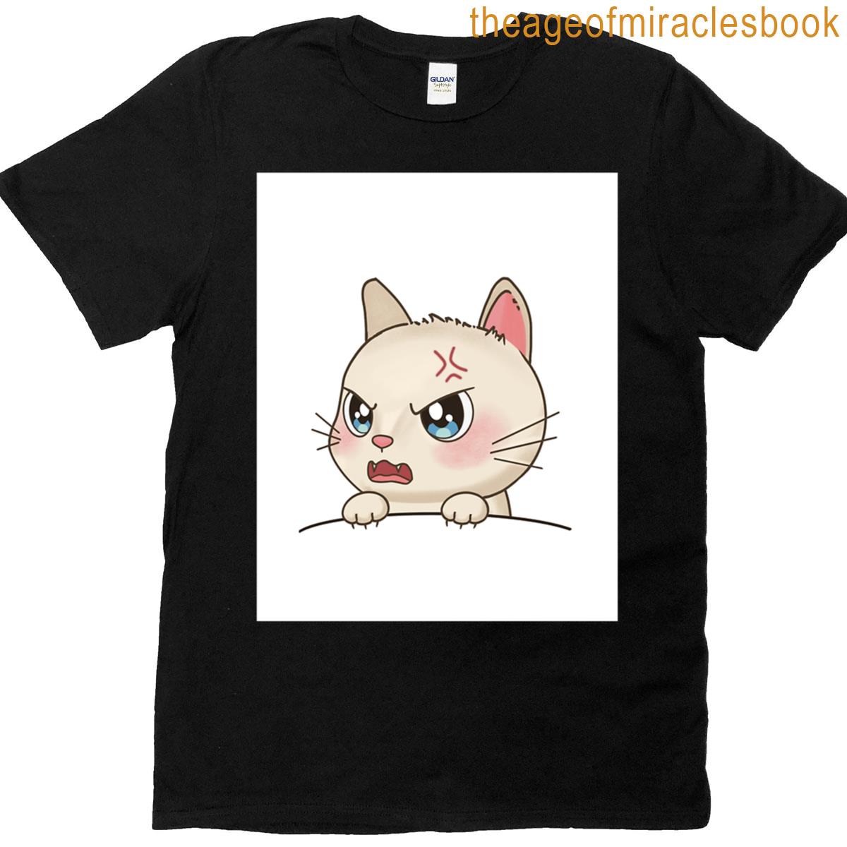 Angry Cat – White Background Graphic T-shirt