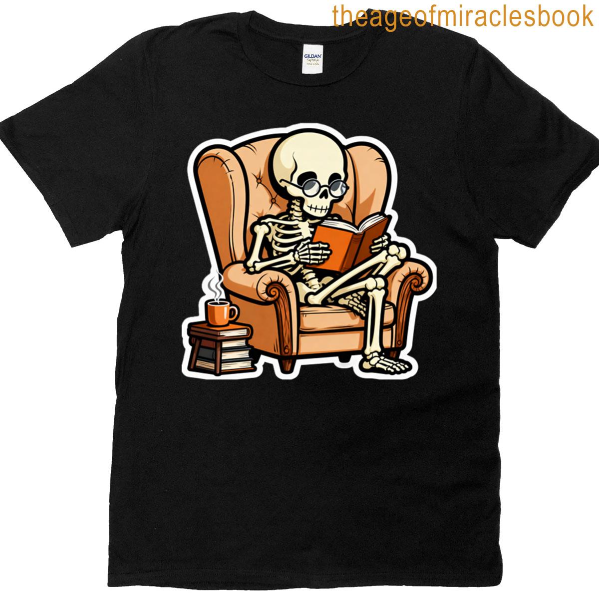 Cozy Skeleton Reading Book T-shirt