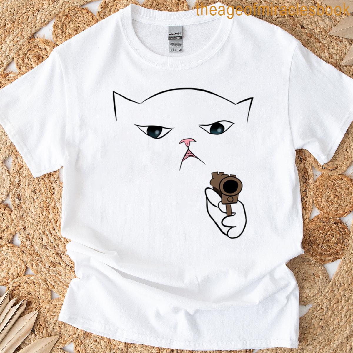 Grumpy Cat With Gun Funny Meme Art T-shirt