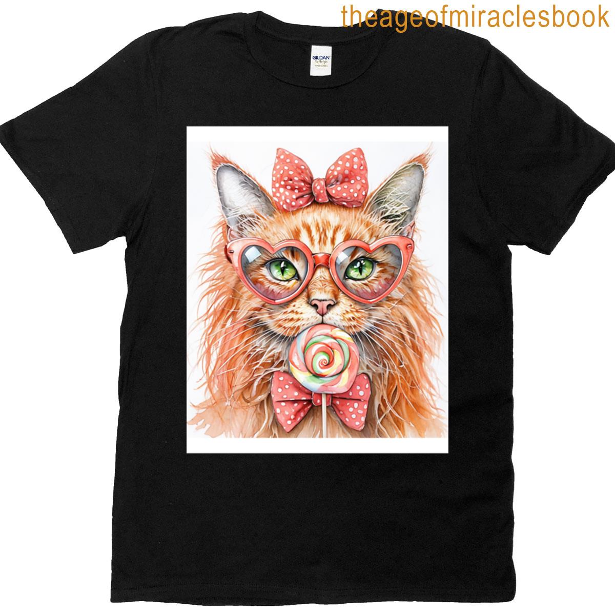 Orange Cat And Glasses T-shirt
