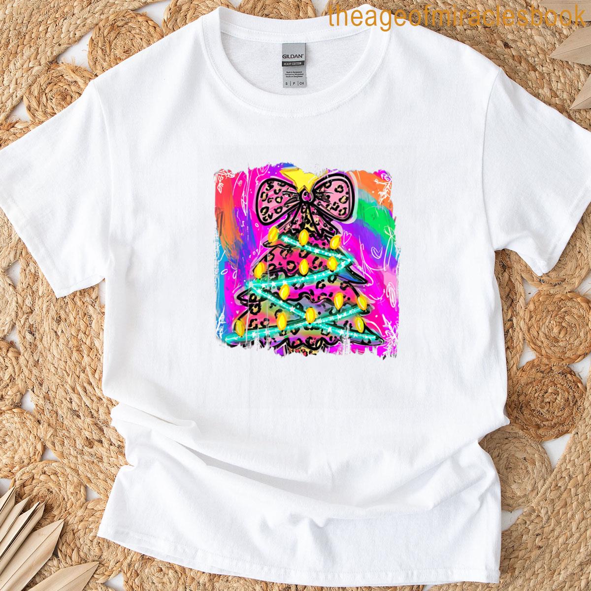Rainbow Leopard Print Christmas Tree Lights T-shirt