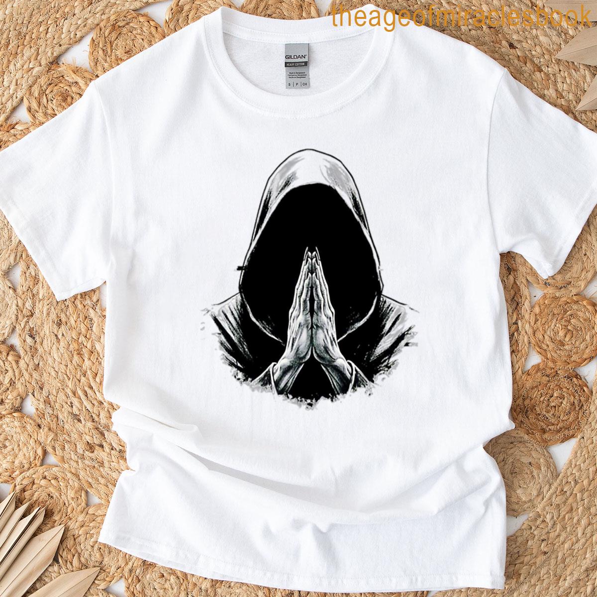 Silent Devotion Hooded Figure In Prayer T-shirt