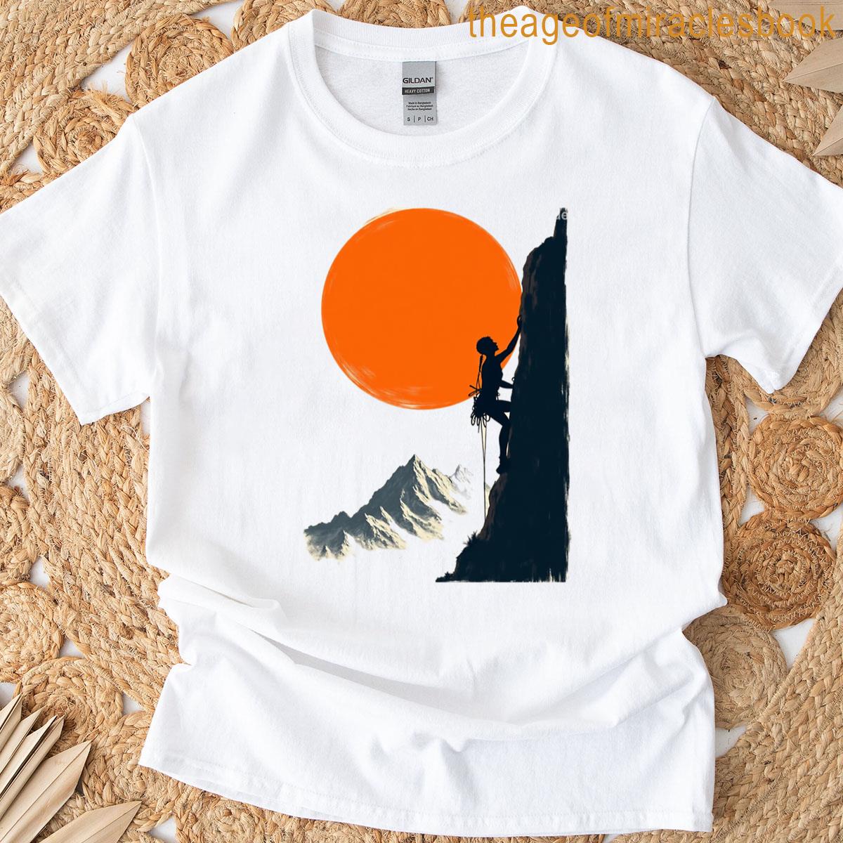 Climber Sunset Mountain Silhouette Art T-shirt