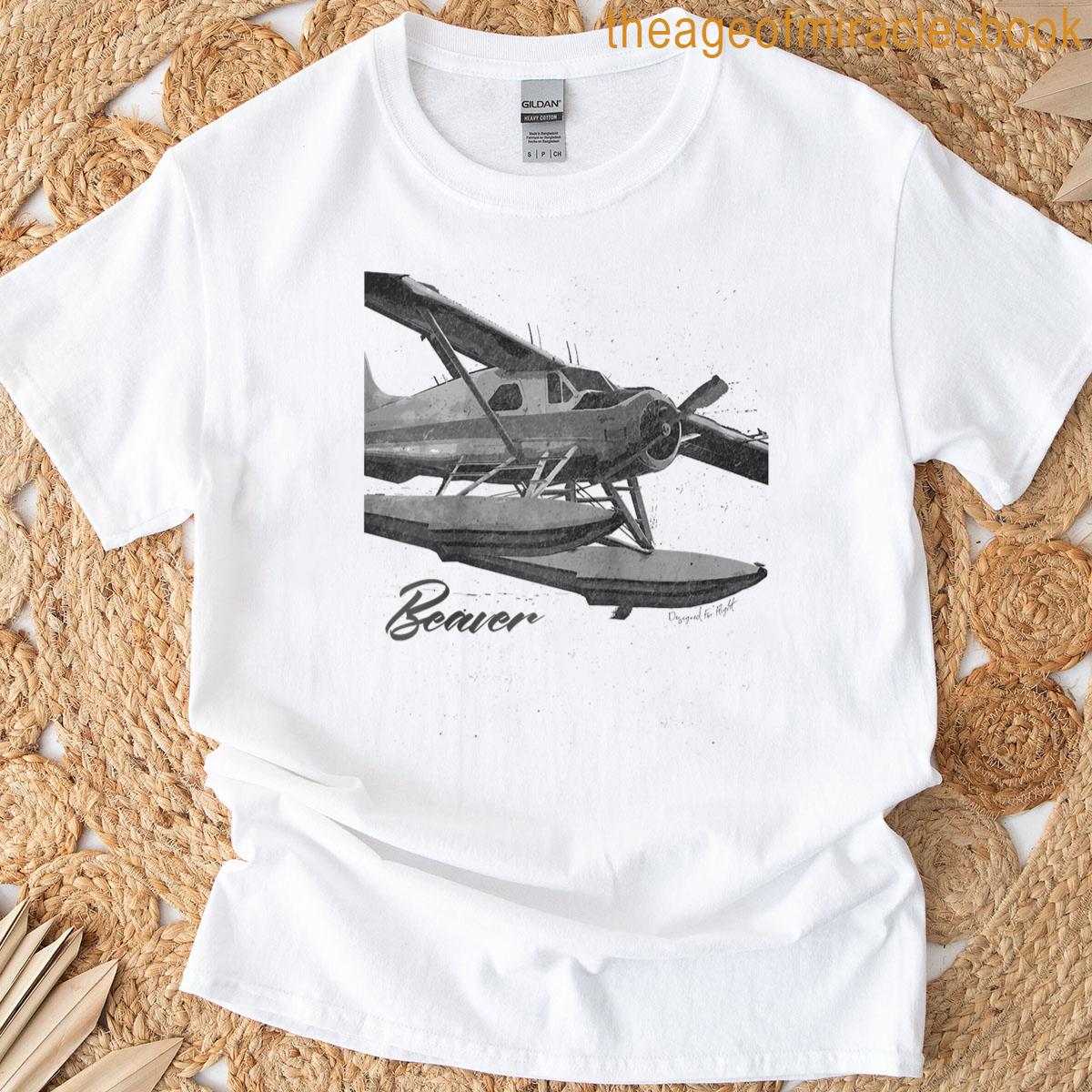 Dhc-2 Beaver Floatplane Charcoal Drawing Airplane Raglan Baseball Tee T-shirt